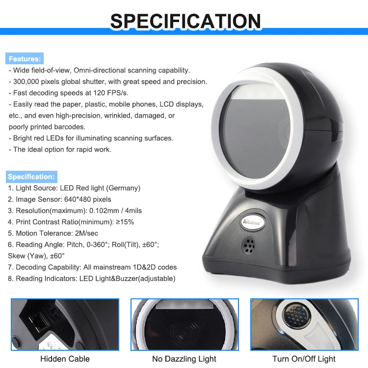 Desktop Corded Qr Code Scanner Scanner 2D Qrcode Omnidirectional Barcode Reader for Supermarket Price